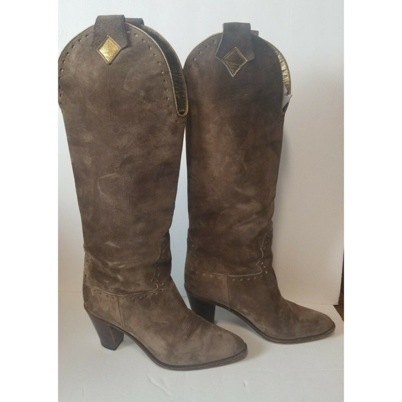 OTTORINO BOSSI women 36 Boots Tall Brown‎ Western Leather Suede Cowboy Italy 6 - Picture 4 of 11